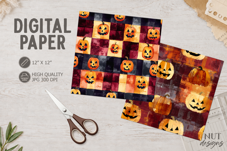 Spooky Pumpkin Halloween Digital Paper Orange backdrop