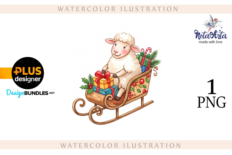 Christmas Sheep in Watercolor Style