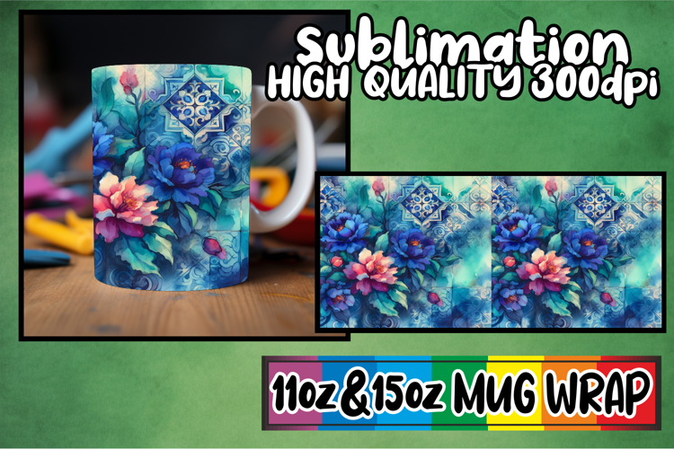 Happy moments sublimation mug wrap, Watercolor Pattern