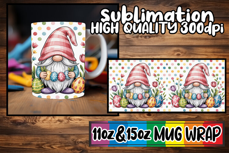 Happy vibes 11oz 15oz sublimation wrap, Easter Gnomes example image 1