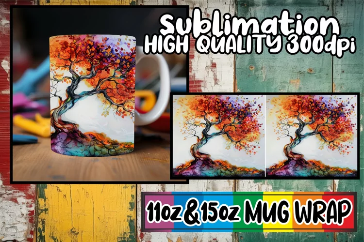 Blooming Wonderland Mug Sublimation Wrap - Colorful Tree