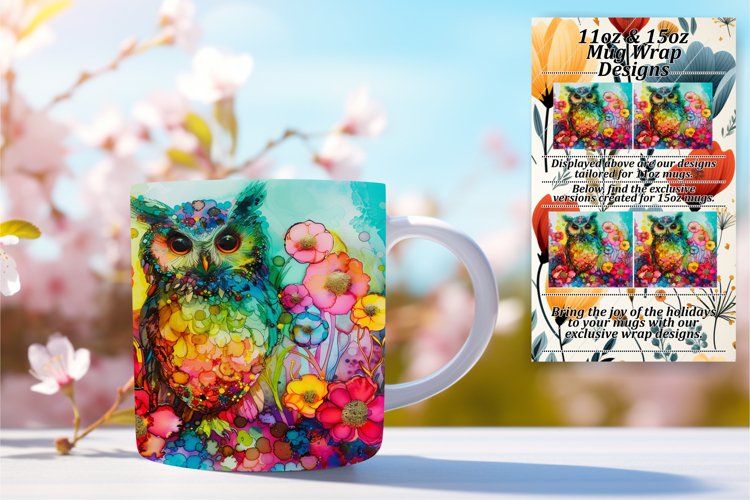 Whimsical Birdy Owl 11oz 15oz Sublimation Wrap