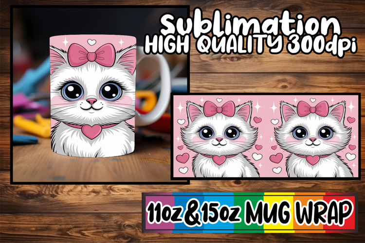 Joyful sips 11oz 15oz sublimation wrap, Valentines Cat