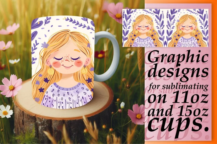 Floral Beauty Portrait Mug Wrap Sublimation 11oz/15oz