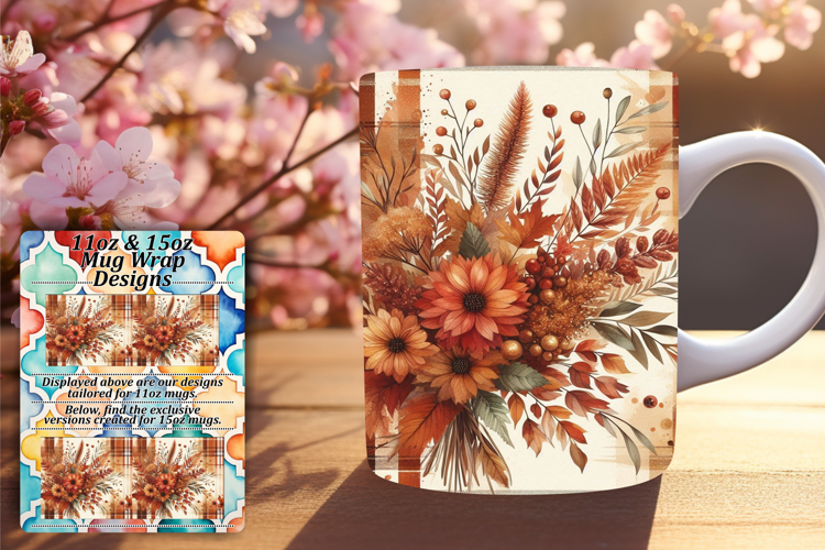 Serene 15oz Mug Wrap Png Template , Autumn Flower