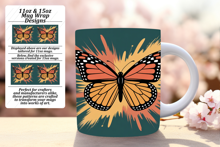 Radiant 15oz Mug Wrap Png Template , Butterfly