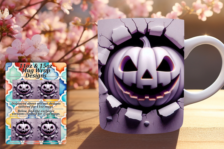 Dynamic 15oz Mug Wrap Png Artwork , 3D Pumpkin