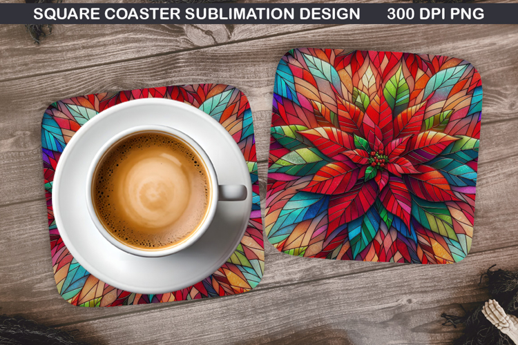 Poinsettias Coaster Sublimation, Christmas Coaster PNG