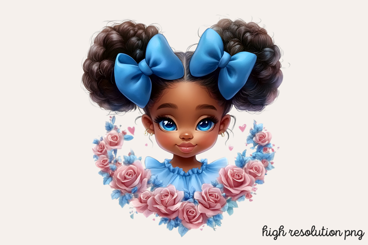 Cute Black Girl with Flower Clipart PNG