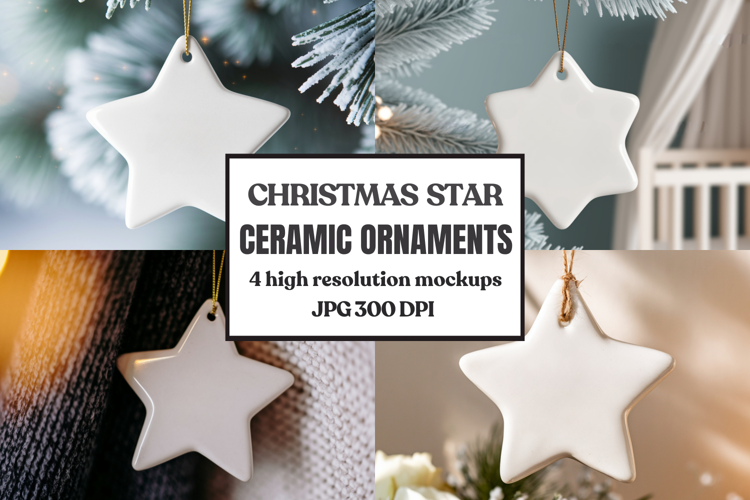Christmas Star Ceramic Ornaments Mockup