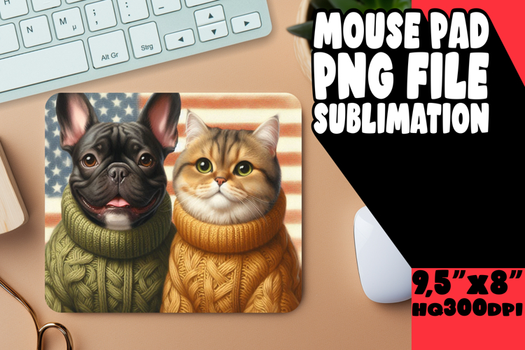 Cheerful MOUSE PAD Sublimation PNG, Dog and cat