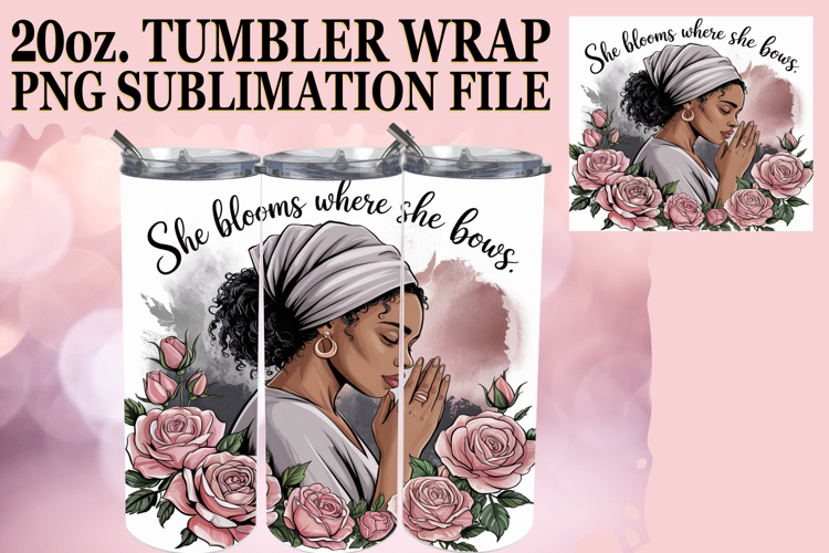 WHIMSICAL SUBLIMATION 20oz TUMBLER WRAP, Praying Woman