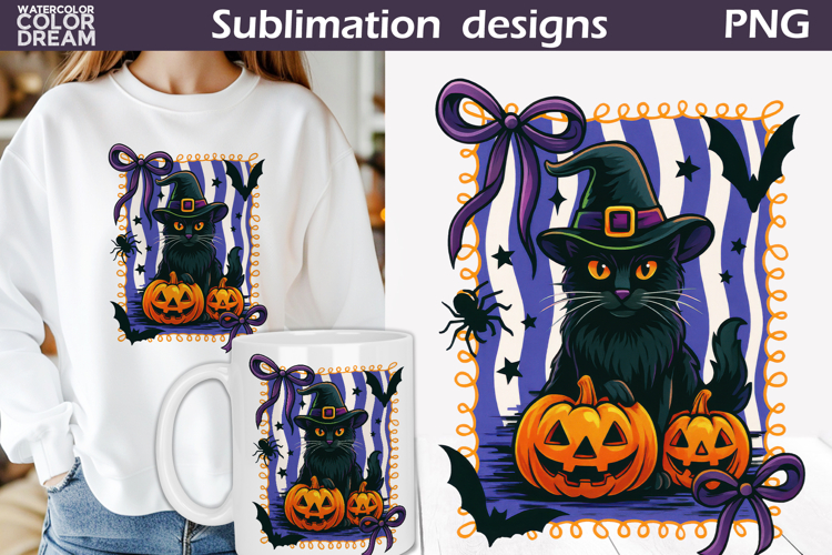 Black Cat Halloween Clipart | Colorful Hot DTF Transfer