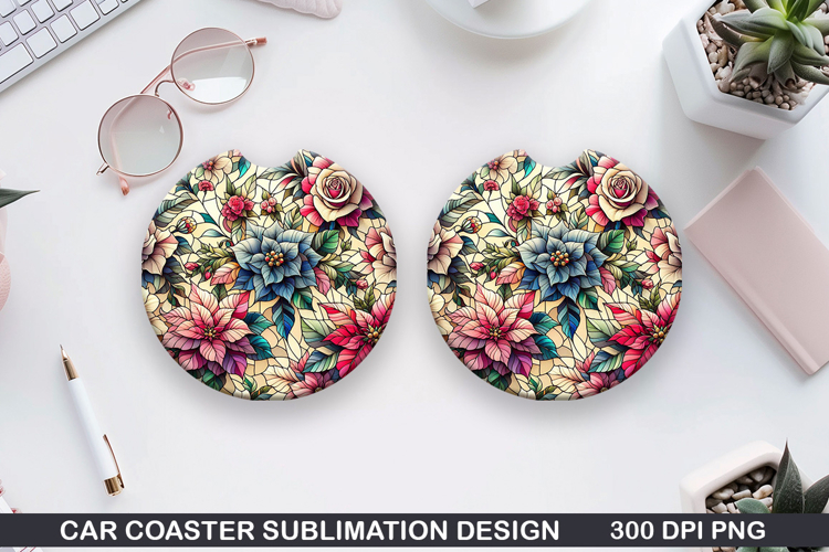 Roses Car Coaster Sublimation| Christmas Coaster PNG Design