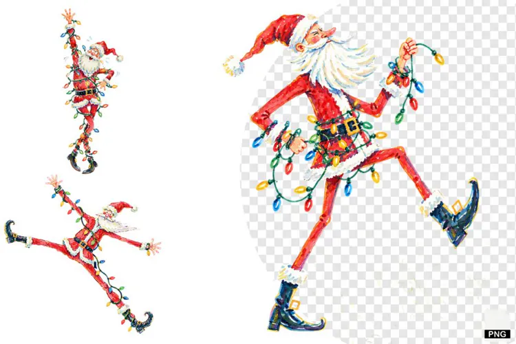 Santa With Christmas Lights PNGs