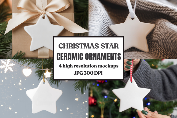 Christmas Star Ceramic Ornaments Mockup | Holiday Star Ornam
