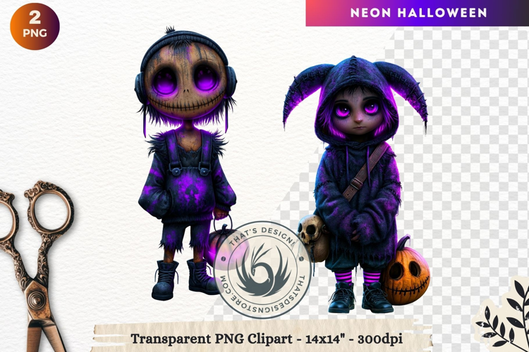 Neon Halloween Character Clipart Spooky Kawaii