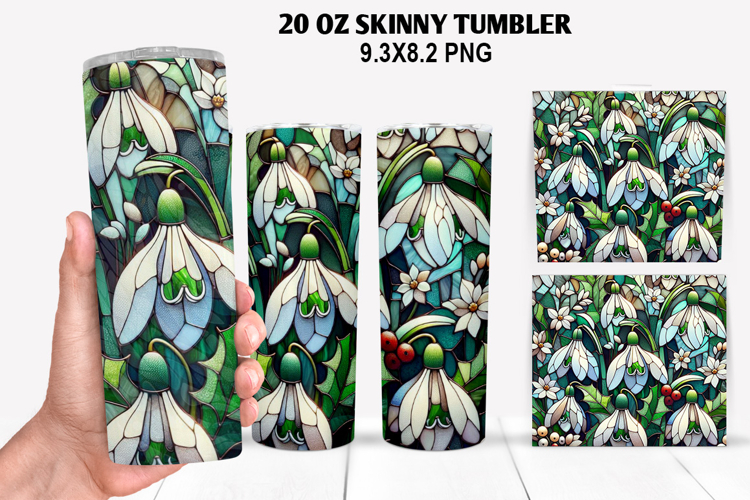 Florals Skinny Tumbler 20oz Wrap Design, Winter Tumbler PNG