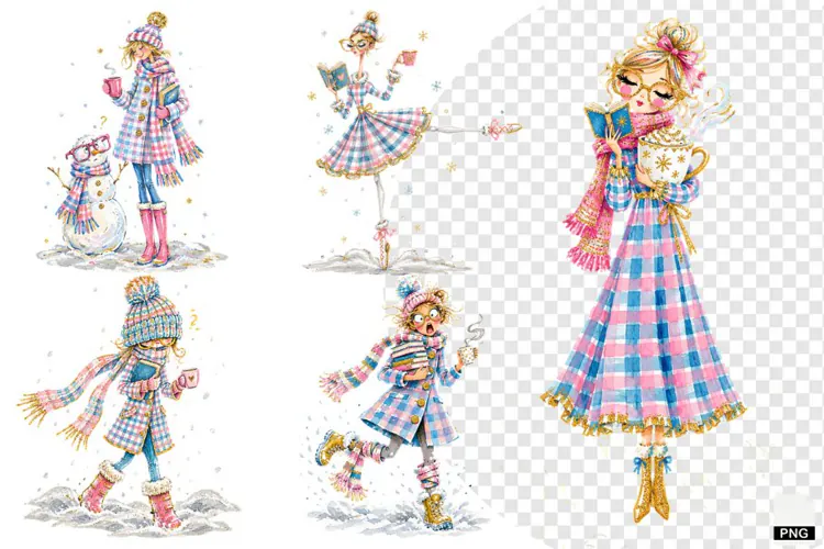 Winter Girl Love Coffee & Reading PNG