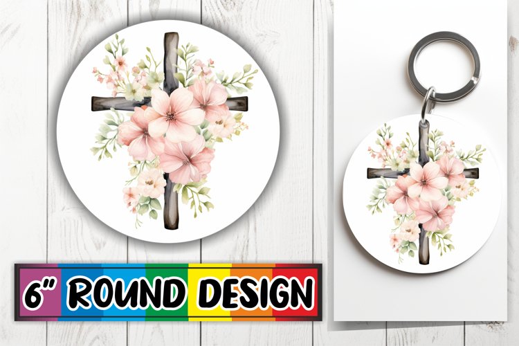 Religious Floral Circle Keychain Sublimation example image 1