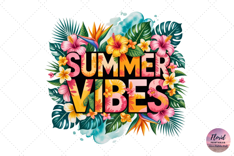 Pink Floral Summer Vibes PNG Design