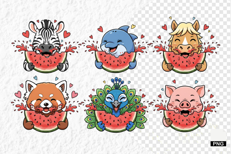 Animals Love Watermelon Clipart