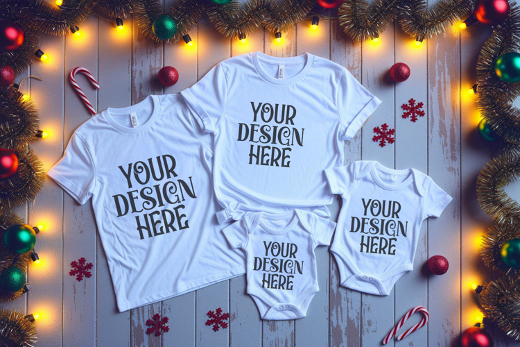 Christmas Family Matching Group Flat Lay T-Shirt Mockups