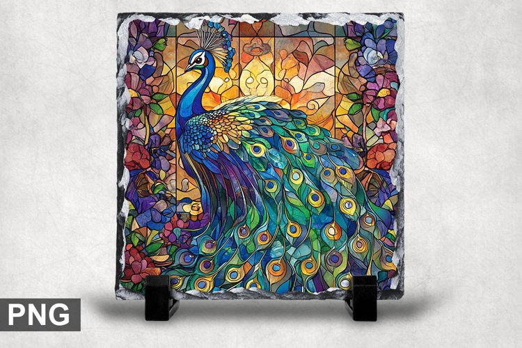 Stained Glass Peacock - Square Sublimation Slate Design example image 1