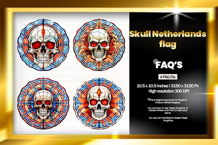 Skull Netherlands Flag Wind Spinner - 04 Variations