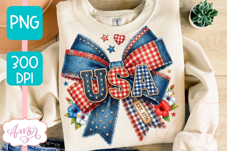 USA bow T-shirt sublimation design, Patriotic PNG design