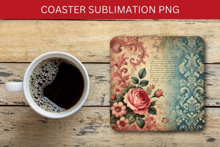 valentine square coaster - vintage flowers junk journal example image 1