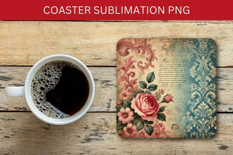valentine square coaster - vintage flowers junk journal