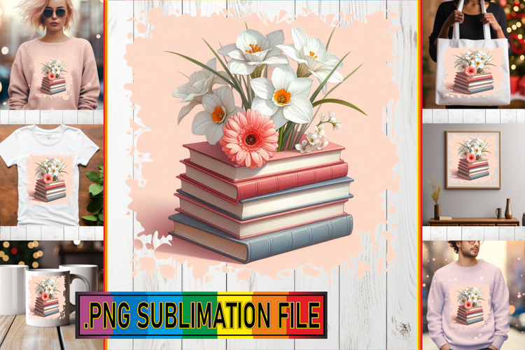 Elegant TSHIRT Designs PNG, Book and flower