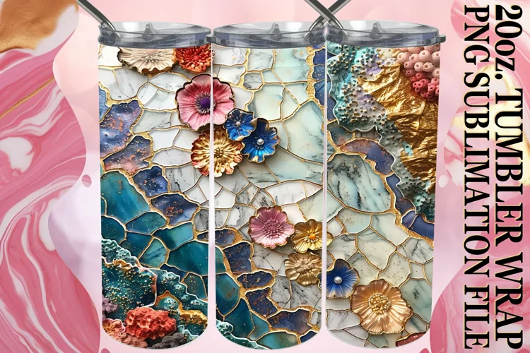 Golden Serenity: Mosaic Landscape Tumbler 20oz