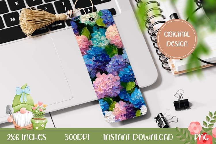 Blue Hydrangea Bookmark Design, Art Flowers Bookmark PNG
