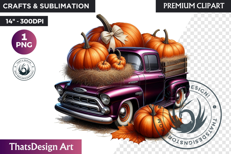 Fall Vintage Truck with Pumpkin PNG clipart thanksgiving