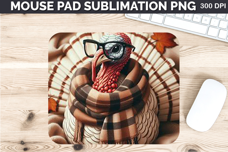 Watercolor Turkey Mouse Pad Sublimation - Thanksgiving PNG