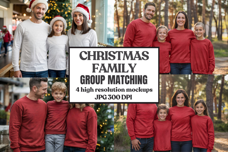 Christmas Family Matching T-Shirt Mockups | Holiday Group