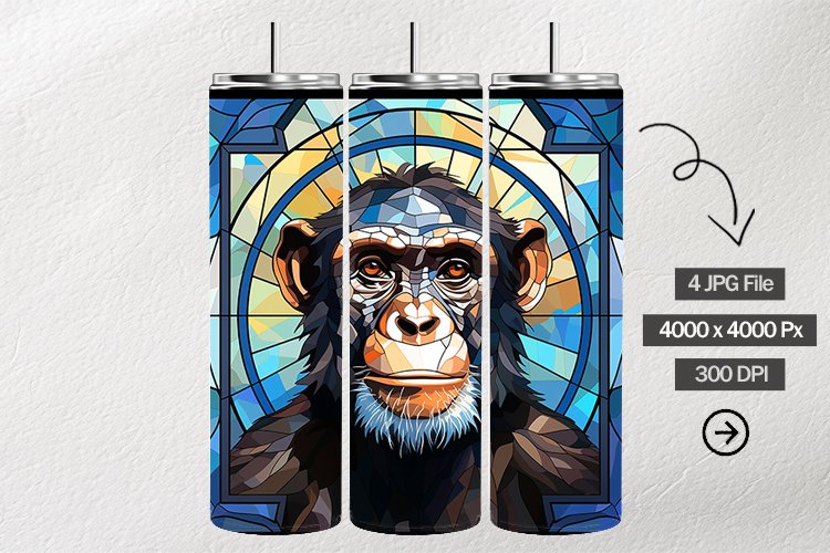 Chimpanzee Stained Glass Square Coaster - 04 Variations example image 1