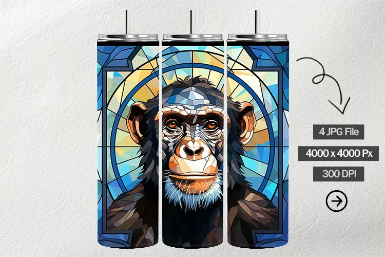 Chimpanzee Stained Glass Square Coaster - 04 Variations