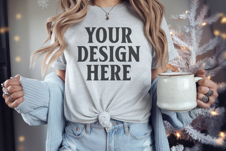 Christmas Bella Canvas 3001 Athletic Heather Shirt Mockup