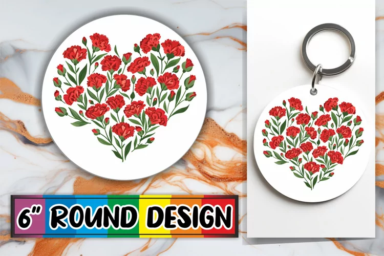 Floral Heart Round Design Sublimation Spring Art PNG