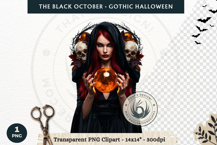 The Black October Gothic Halloween Clipart, Horror character