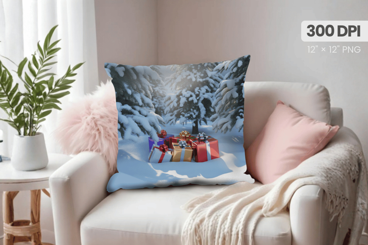 Winter Christmas Wonderland PNG Pillow, Winter Pillow Design