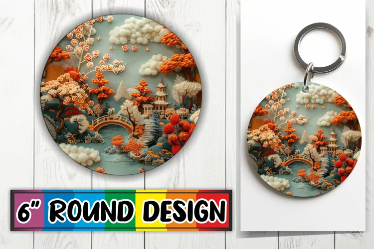 3D Spring Landscape Circle Kaychain Sublimation Design