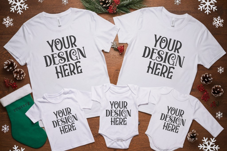 Christmas Family Matching Flat Lay T-Shirt Mockups