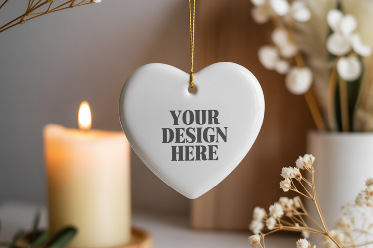 Christmas Love Heart Ornament Mockup | Holiday Hanging