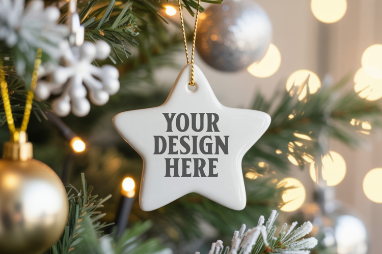Christmas Star Ceramic Ornament Mockup | Cozy Boho Holiday D