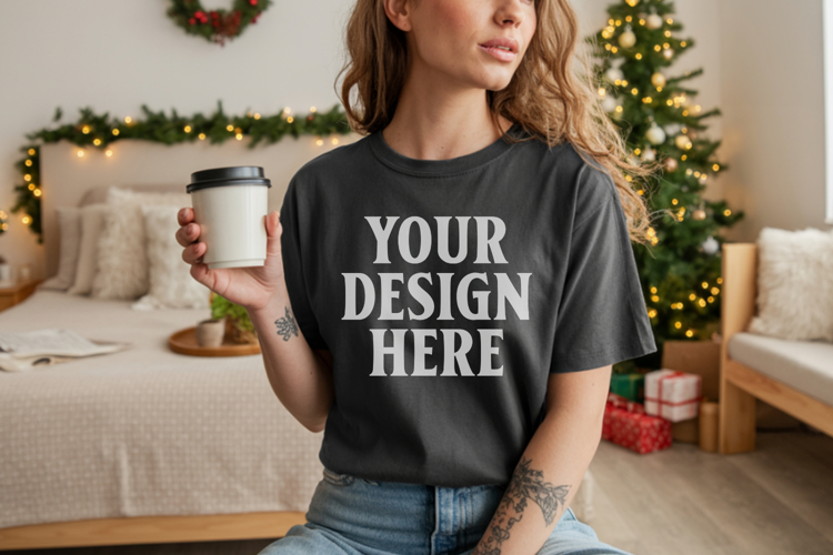Comfort Colors 1717 Pepper Christmas T-Shirt Mockup, Boho