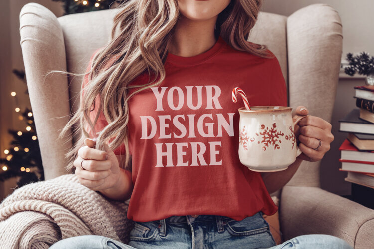 Crimson Christmas Comfort Colors 1717 T-shirt Mockup example image 1